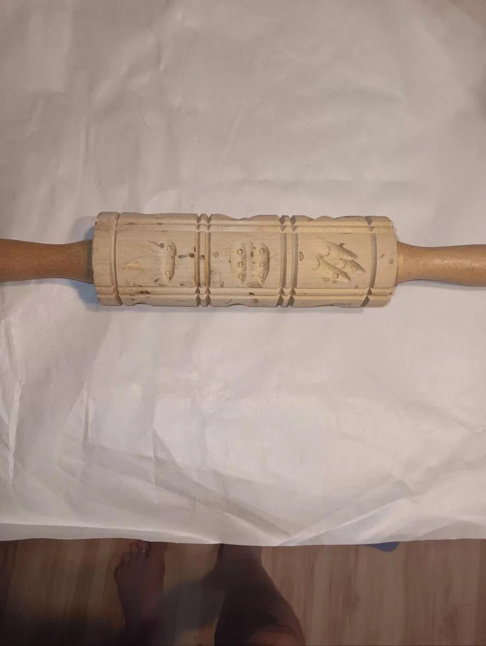 Wooden Hand Carved 14 In Wood Rolling Pin Crusts Butter Pats Etc